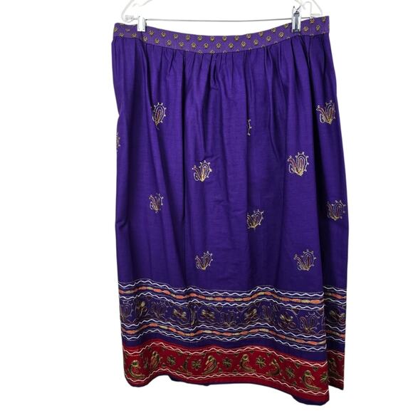 Hand Embroidered Purple Red Embroidered 70s Maxi Skirt Indian Mirrow Border XL - Picture 4 of 12